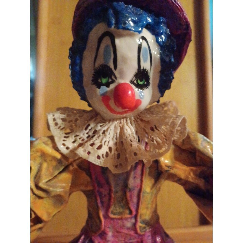 13" Vintage Large Hand Made Paper Mache Standing Clown - Picture 3 of 10